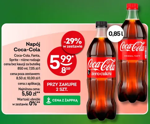 Napój gazowany Coca-Cola zero cukru promocja w Żabka