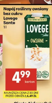 Napój roślinny owsiany Lovege Sante promocja w Delikatesy Centrum