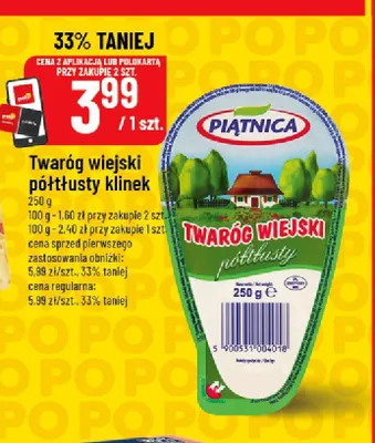 Twaróg wiejski półtłusty klinek Piątnica promocja w POLOmarket