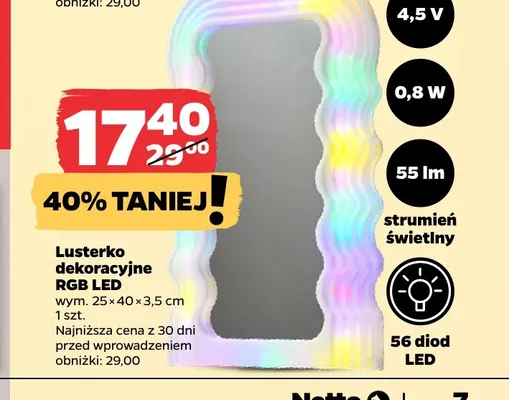 Lusterko dekoracyjne RGB LED promocja w Netto