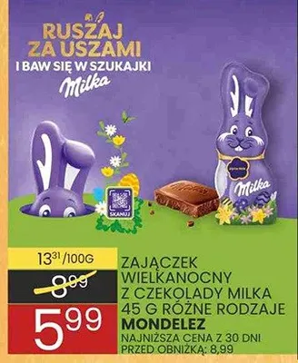 Zająček wielkanocny z czekolady mlecznej lub białe z rodzaje Mondelez promocja w Wafelek