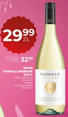 Wino Kumala Reserve Sauvignon Blanc białe wytrawne RPA promocja w Duży Ben