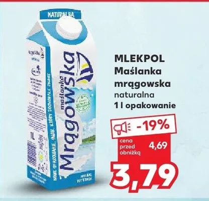 Maślanka mrągowska naturalna Mlekpol promocja w Kaufland