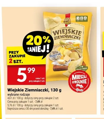 Chipsy Wiejskie Ziemniaczki masło i sól promocja w Twój Market