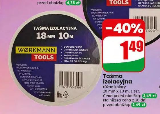 Taśma izolacyjna Workmann Tools promocja w Dino