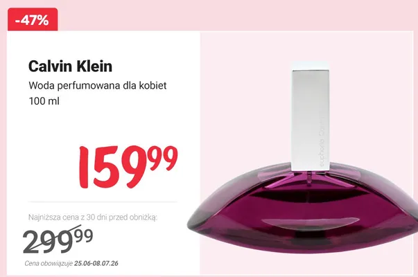 Woda perfumowana dla kobiet Calvin Klein promocja w Rossmann