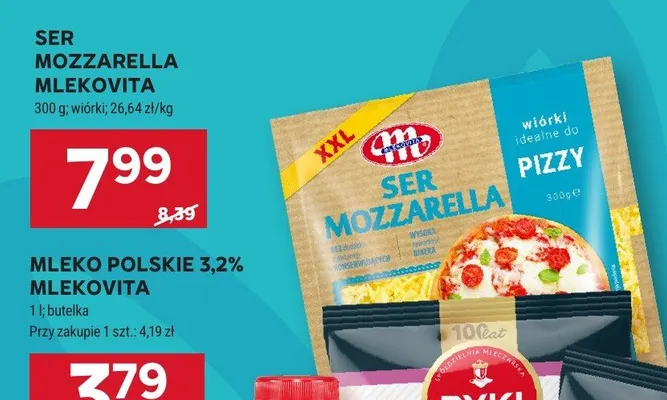 Ser Mozzarella wiórki Mlekovita promocja w Stokrotka