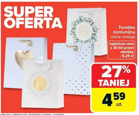 Torebka komunijna różne rodzaje promocja w Carrefour