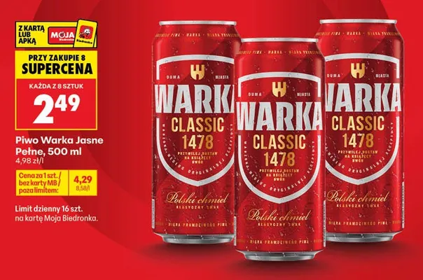 Piwo Warka Jasne Pełne promocja w Biedronka