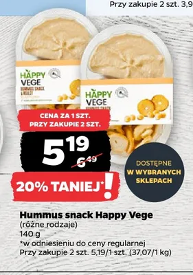 Hummus snack Happy Vege klasyczny promocja w Netto