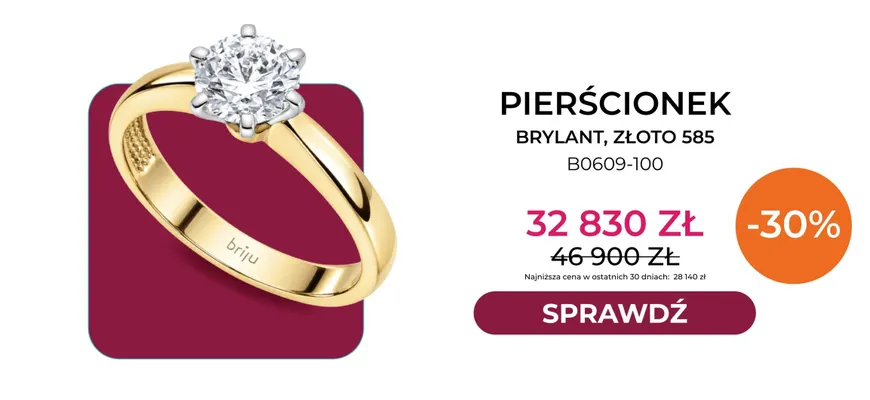 Pierścionek brylant złoto 585 B0609-100 Briju promocja w Briju