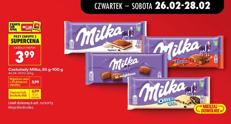 Czekolady Milka 85-100 g promocja w Biedronka