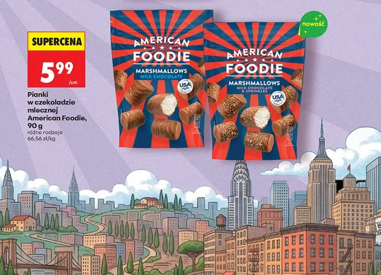 Pianki w czekoladzie mlecznej American Foodie Marshmallows Milk Chocolate promocja w Biedronka