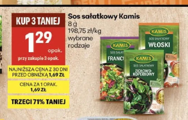 Sos sałatkowy włoski Kamis promocja w Delikatesy Centrum