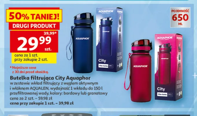 Butelka filtrująca Aquaphor City 650 ml promocja w Auchan