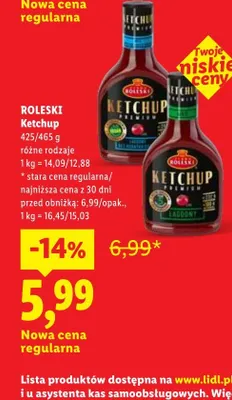 Ketchup Premium łagodny Roleski promocja w Lidl