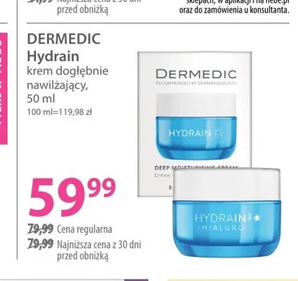 Krem dogłębnie nawilżający Dermedic Hydrain promocja w Hebe