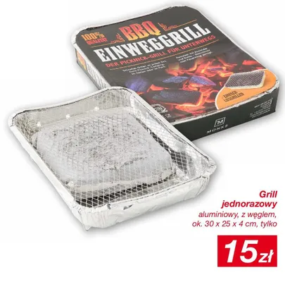Grill jednorazowy aluminiowy z węglem ok. 30x25x4cm promocja w KiK