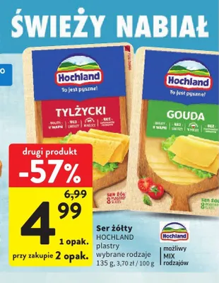 Ser żółty Gouda plastry Hochland promocja w Intermarche