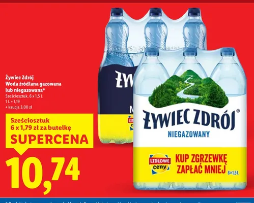 Woda Żywiec Zdrój źródlana gazowana lub niegazowana promocja w Lidl