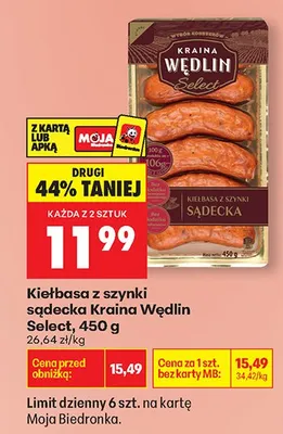 Kiełbasa z szynki sądecka Select promocja w Biedronka