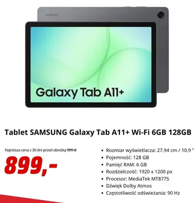 Tablet Samsung Galaxy Tab A11+ Wi-Fi 6GB 128GB promocja w Media Markt