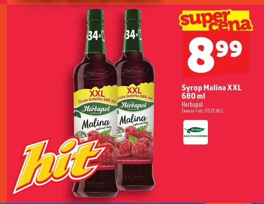 Syrop malinowy Herbapol XXL promocja w TOPAZ