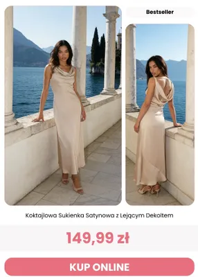 Sukienka koktajlowa satynowa z lejącym dekoltem Renee promocja w Renee