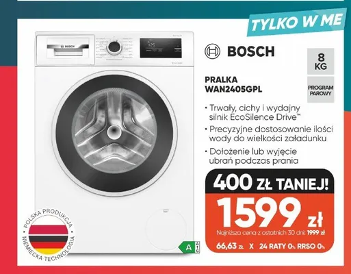 Pralka BOSCH WAN2405GPL promocja w Max Elektro