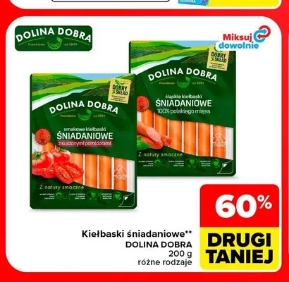 Kiełbaski śniadaniowe z suszonymi pomidorami Dolina Dobra promocja w Carrefour Market
