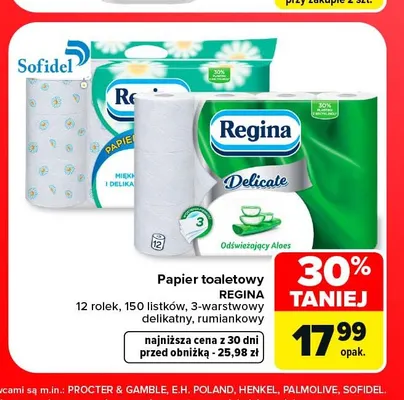 Papier toaletowy 3-warstwowy rumiankowy Regina 12-pak promocja w Carrefour Market
