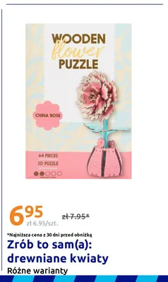 Puzzle 3D drewniane kwiaty Wooden Flower Puzzle China Rose promocja w Action