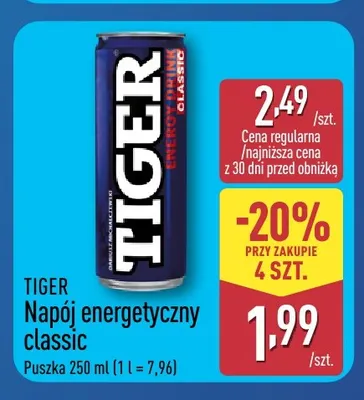 Napój energetyczny classic Tiger promocja w Aldi