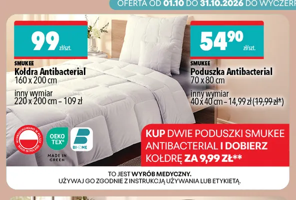 Poduszka Antibacterial 70x80 cm Smukee promocja w Biedronka Home