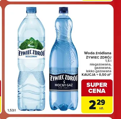 Woda źródlana gazowana Żywiec Zdrój lekko promocja w Carrefour Market