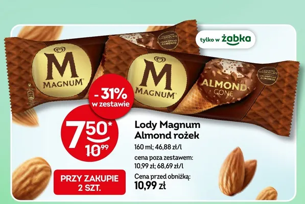 Lody Magnum Almond rożek promocja w Żabka