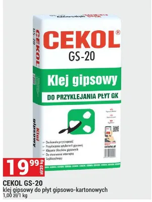 Klej CEKOL GS-20 klej gipsowy do płyt gipsowo-kartonowych promocja w Merkury Market
