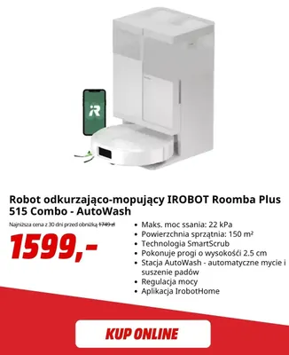 Robot odkurzająco-mopujący iRobot Roomba Plus 515 Combo - AutoWash promocja w Media Markt