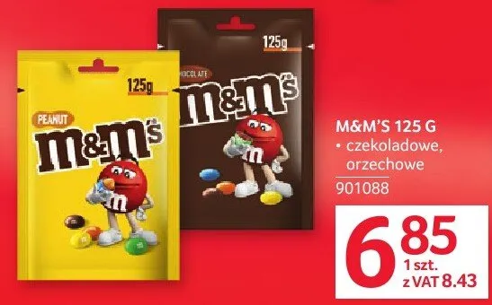 Draże M&M's 125 g czekoladowe, orzechowe promocja w Selgros