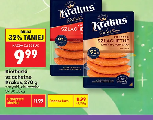 Kiełbaski szlachetne z kurczaka Krakus promocja w Biedronka