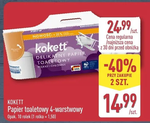 Papier toaletowy 4-warstwowy Kokett promocja w Aldi