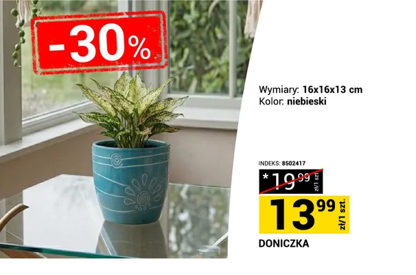 Doniczka 16x16x13 cm niebieska promocja w Merkury Market