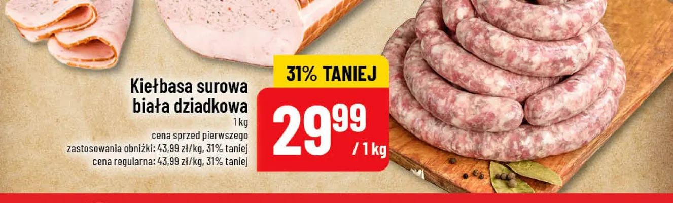 Kiełbasa surowa biała dziadkowa promocja w POLOmarket