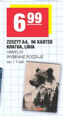 Zeszyt A4 96 kartek kratka linia Hamelin promocja w SPAR