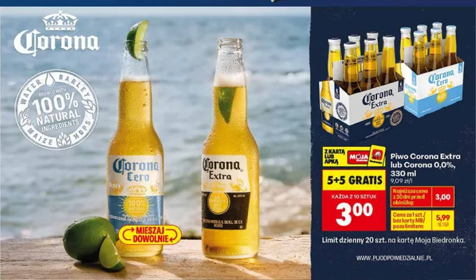 Piwo bezalkoholowe Corona 0,0% promocja w Biedronka