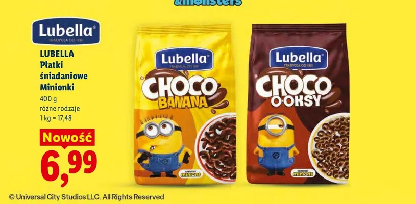Płatki śniadaniowe Lubella Choco Ooksy Minionki promocja w Lidl