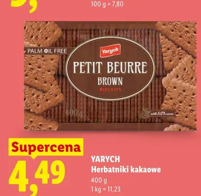 Herbatniki kakaowe Yarych Petit Beurre Brown promocja w Lidl