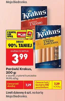 Parówki Krakus z szynki promocja w Biedronka