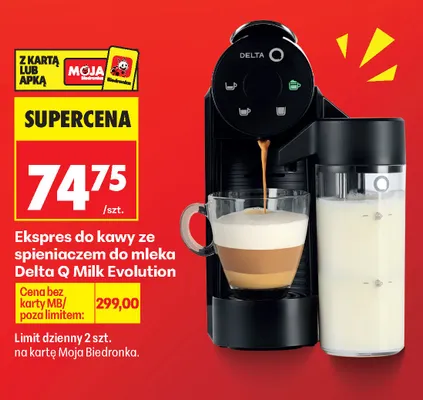 Ekspres do kawy ze spieniaczem do mleka Delta Q Milk Evolution promocja w Biedronka