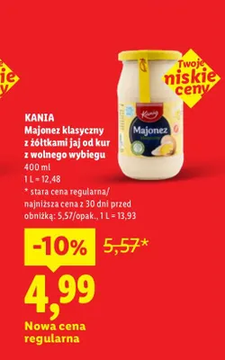 Majonez klasyczny z żółtkami jaj od kur z wolnego wybiegu Kania promocja w Lidl